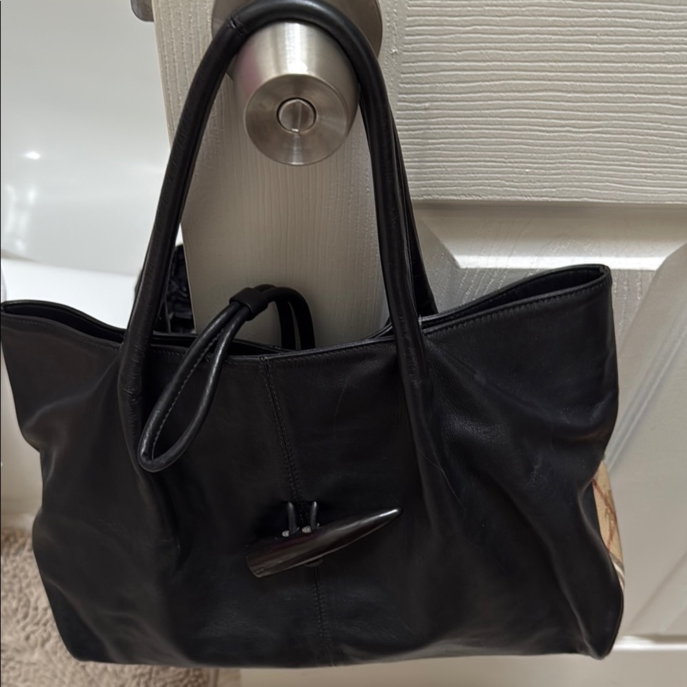Elegant Black Leather Burberry Tote Bag